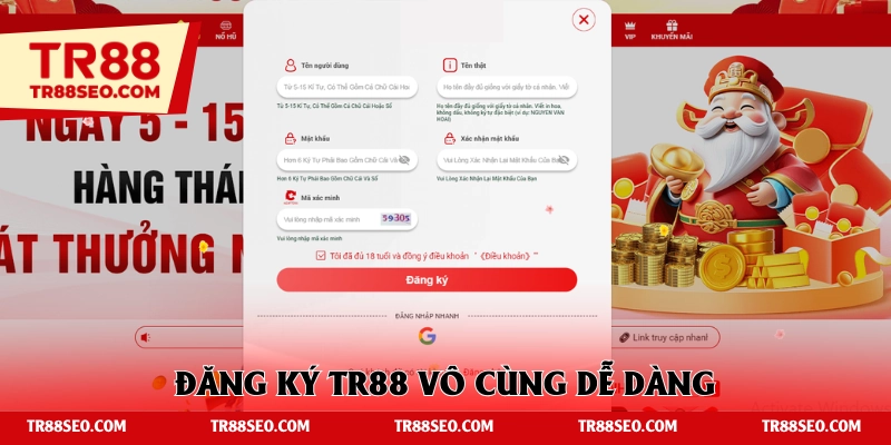 Đăng ký TR88 cực kỳ thuận tiện