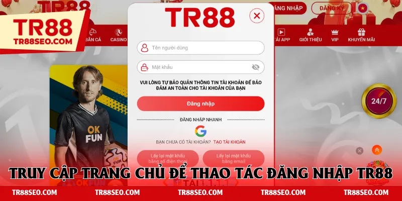 Truy cập trang chủ trước khi thao tác đăng nhập TR88